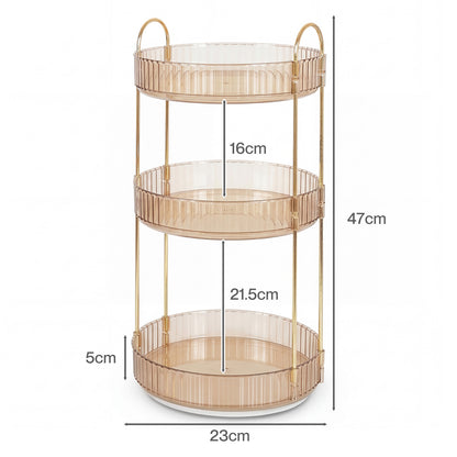 ilus Makeup Organiser 360 Rotating Spinning 3 Tiers Cosmetic Organizer Gold