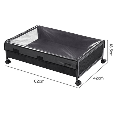 Levede Under Bed Storage Box with Lid Wheels 48L  Metal Frame Black