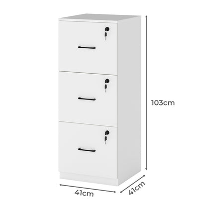 Levede 3 Drawer Filing Cabinet Lockable Home Office Tall File Storage Cabinet