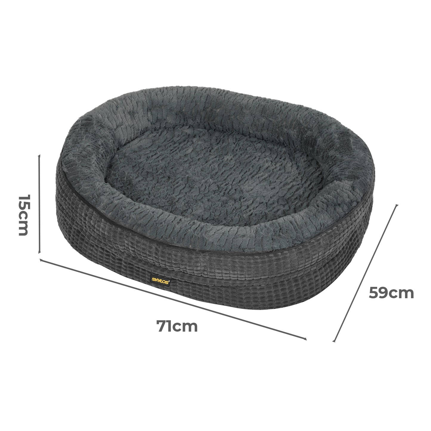 Skylos Orthopedic Plush Dog Bed Soft Washable Pet Bed Grey Cosy Cushion M Size