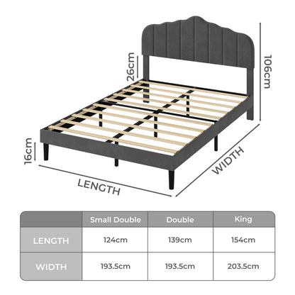 Levede Upholstered Bed Frame Linen Fabric Scalloped Headboard Small Double King