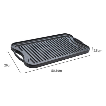 Toque Reversible Cast Iron Griddle Plate Non-Stick Grill Skillet Kitchen 50.5cm