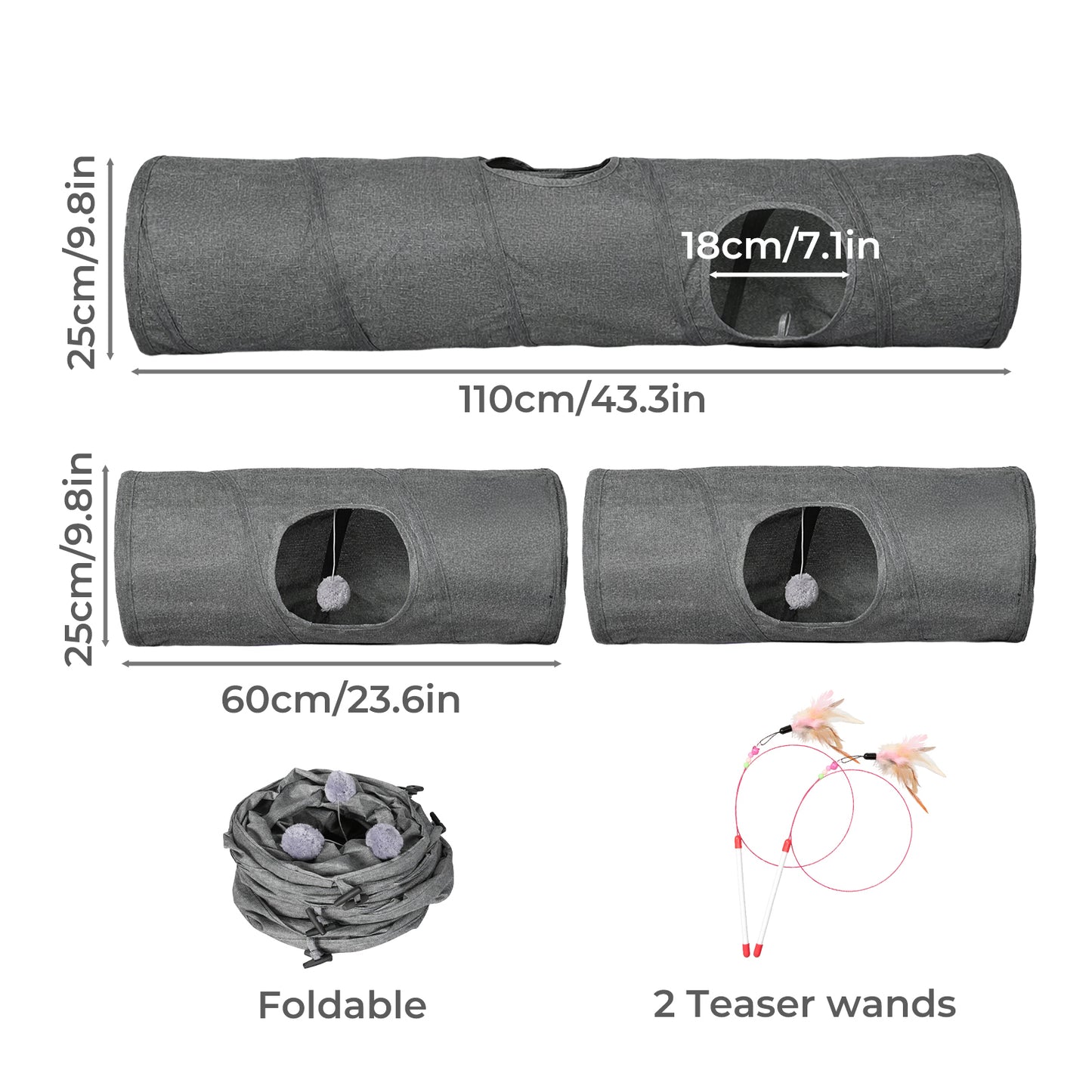 Skylos Large Cat Tunnels 3 Pcs Modular Foldable Linen Tube Kittens Rabbits Toys