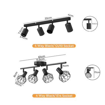 EMITTO 3-4 Way Ceiling Spotlight Adjustable Kitchen Bar Spot Light LED GU10 E14