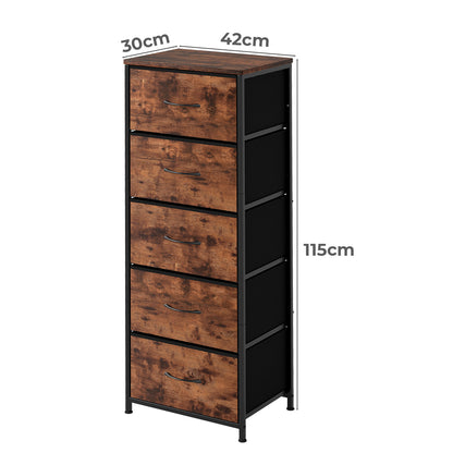 Levede Chest of Drawers Vintage Wood 5 Drawer Bedroom Storage Organiser Brown