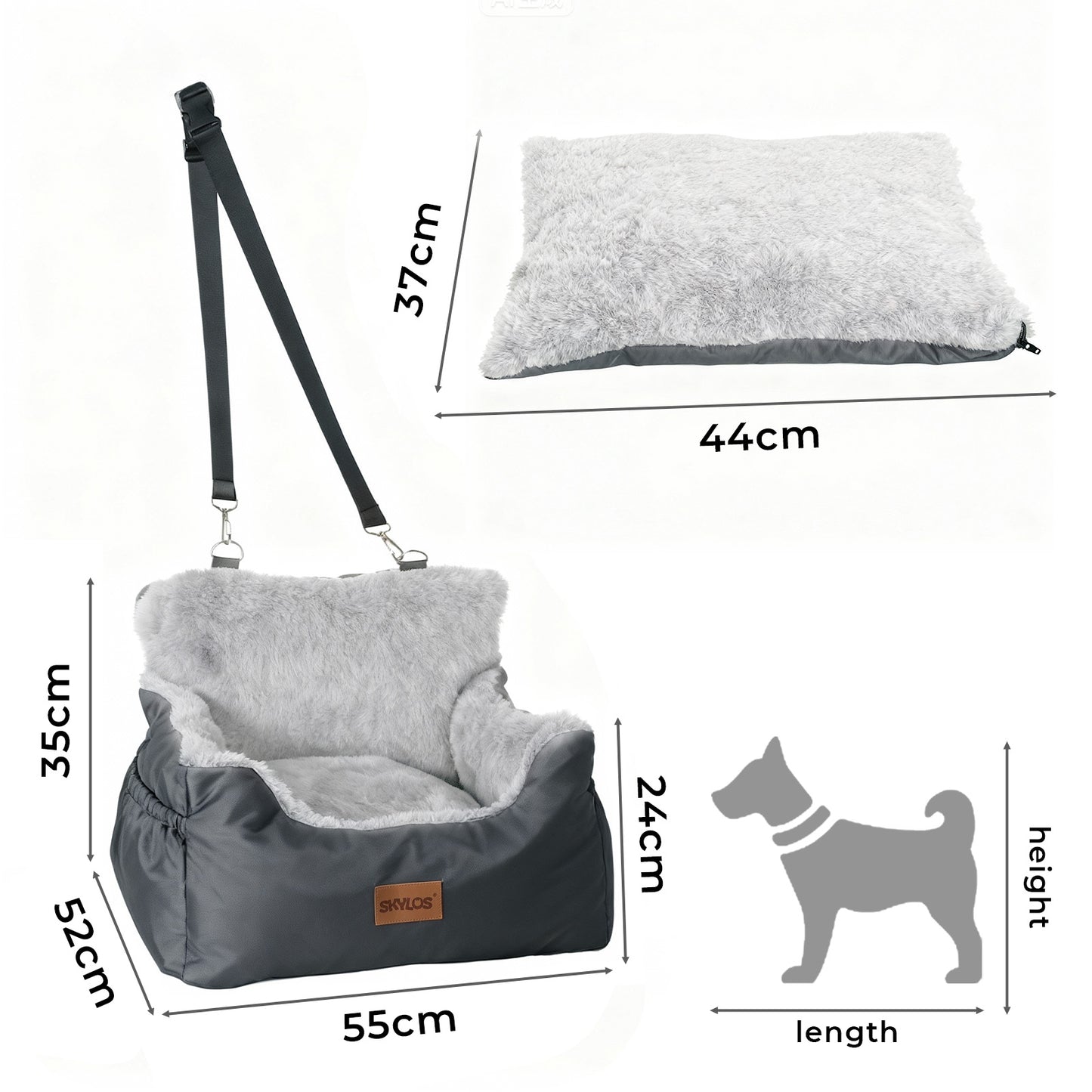 Skylos Dog Car Seat Portable Pet Travel Bed Carrier Washable for Small Dogs