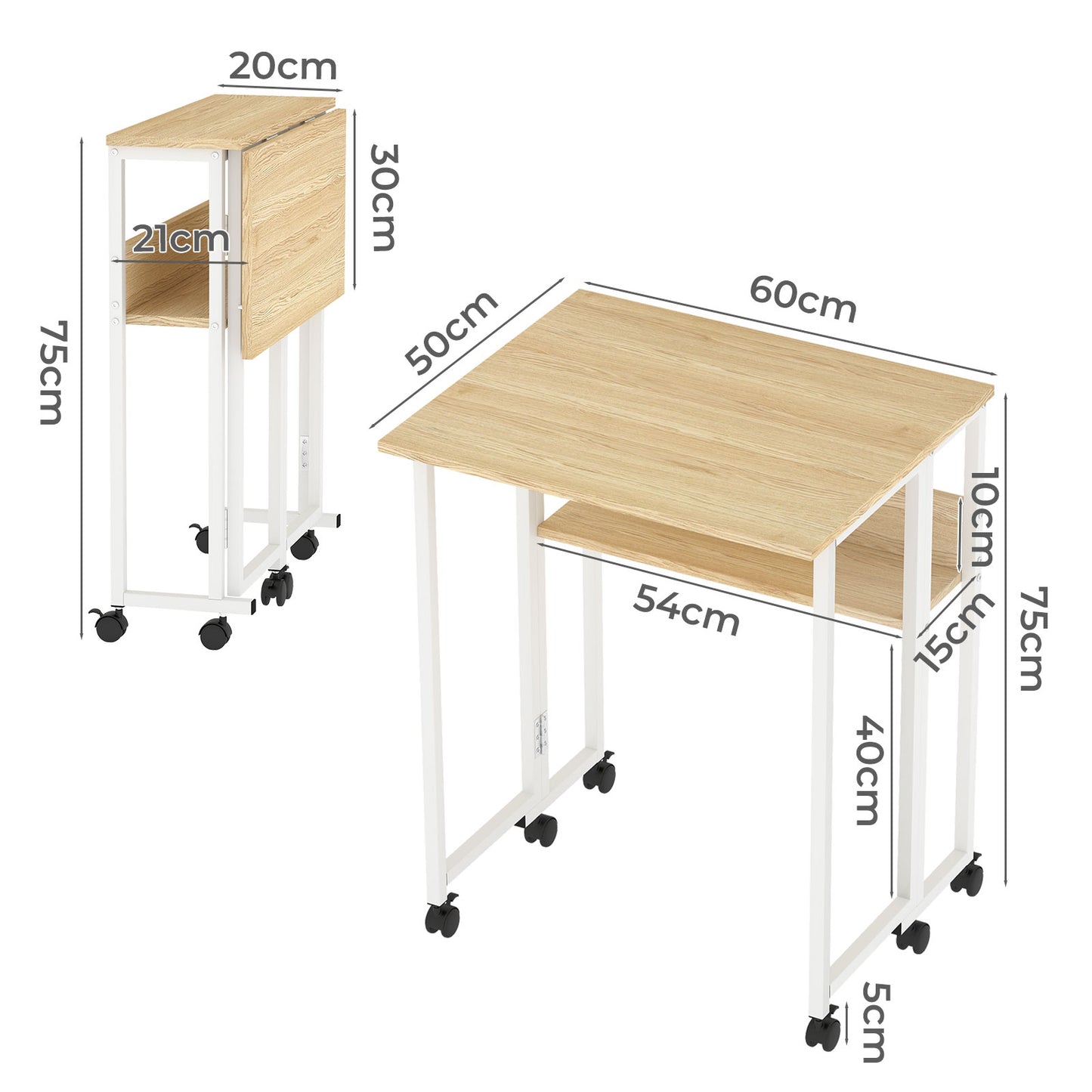 Levede Folding Computer Desk Extandable Table with Storage Shelf Wheeled Compact