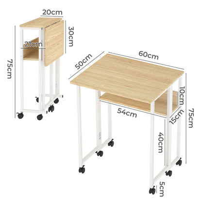 Levede Folding Computer Desk Extandable Table with Storage Shelf Wheeled Compact