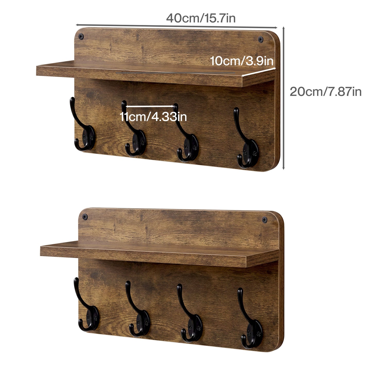 Levede Wall Coat Rack 2 PCS 8 Hooks Wall Mounted Heavy Duty Wooden Organiser