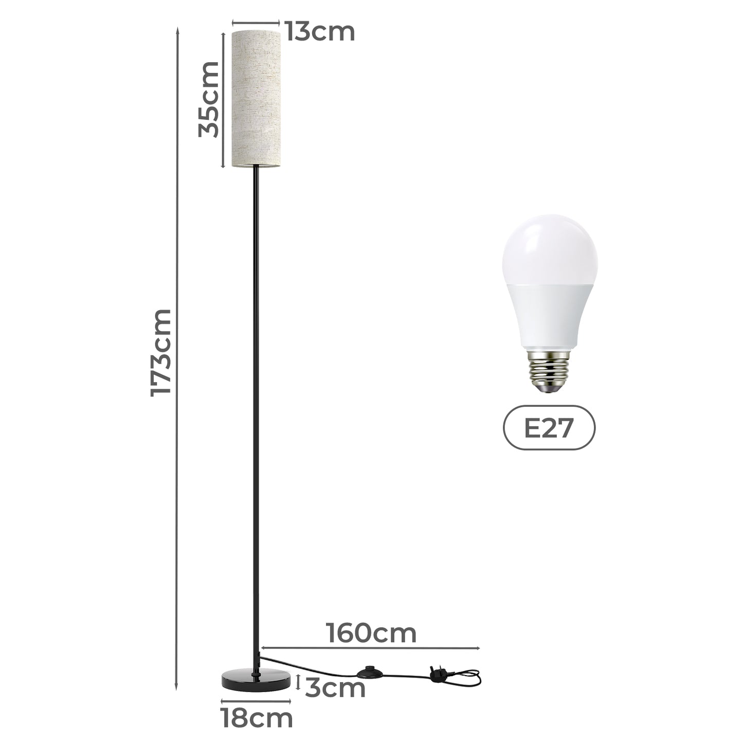 Emitto Led Floor Lamp Bedside Light Dimmable Remote & Foot Switch Bulb Included