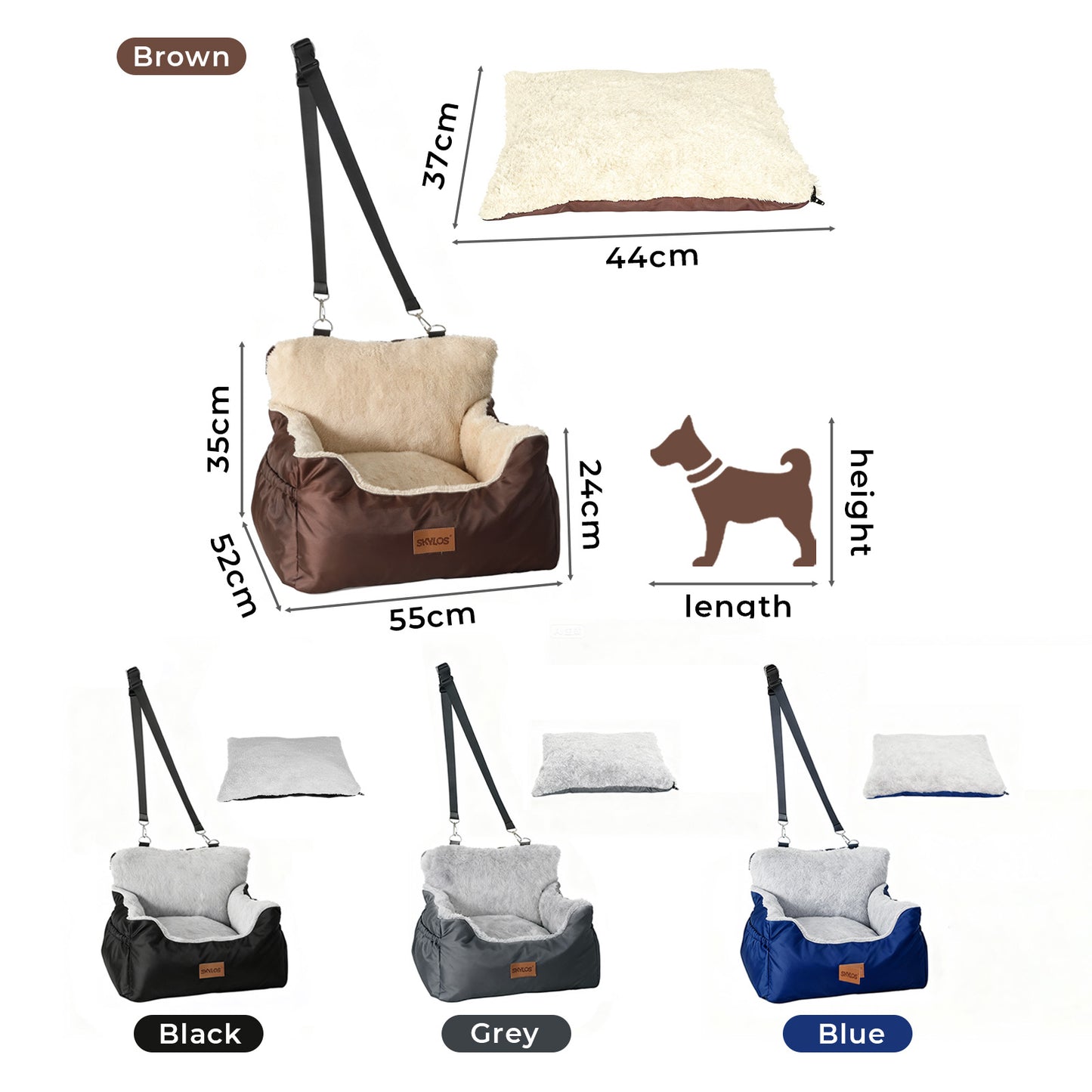 Skylos Small Dog Booster Car Seat Dog Washable Pet Travel Bed With Leash Storage