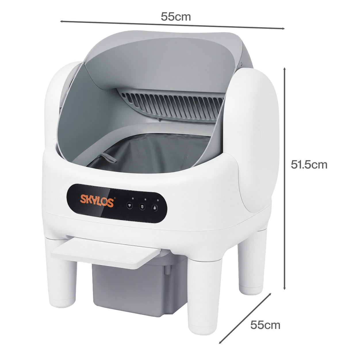 Skylos Cat Litter Tray Self Cleaning App Control Quiet for Multi Cats White