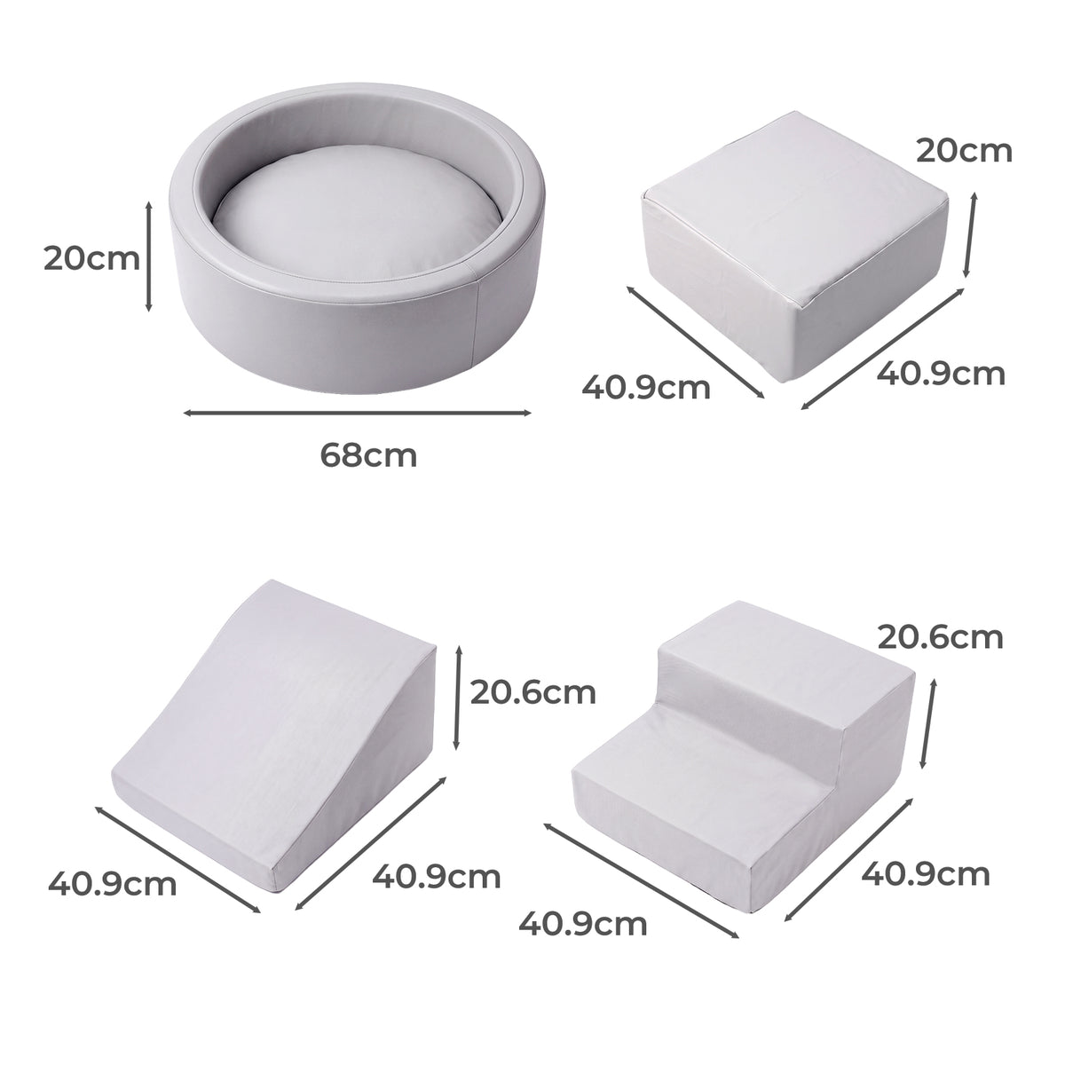 Dekko Soft Play Set 5Pc PU Leather Foam Blocks Baby Climbing Sliding Indoor Grey