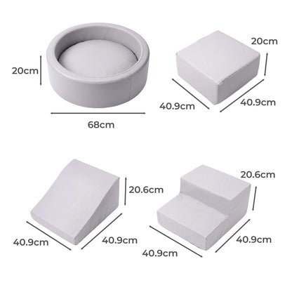 Dekko Soft Play Set 5Pc PU Leather Foam Blocks Baby Climbing Sliding Indoor Grey