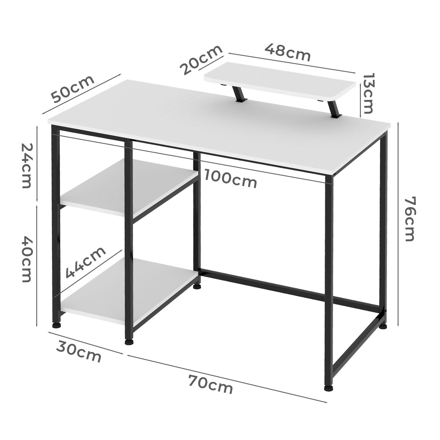 Levede Computer Desk Home Office Table with Storage Shelves Monitor Stand White