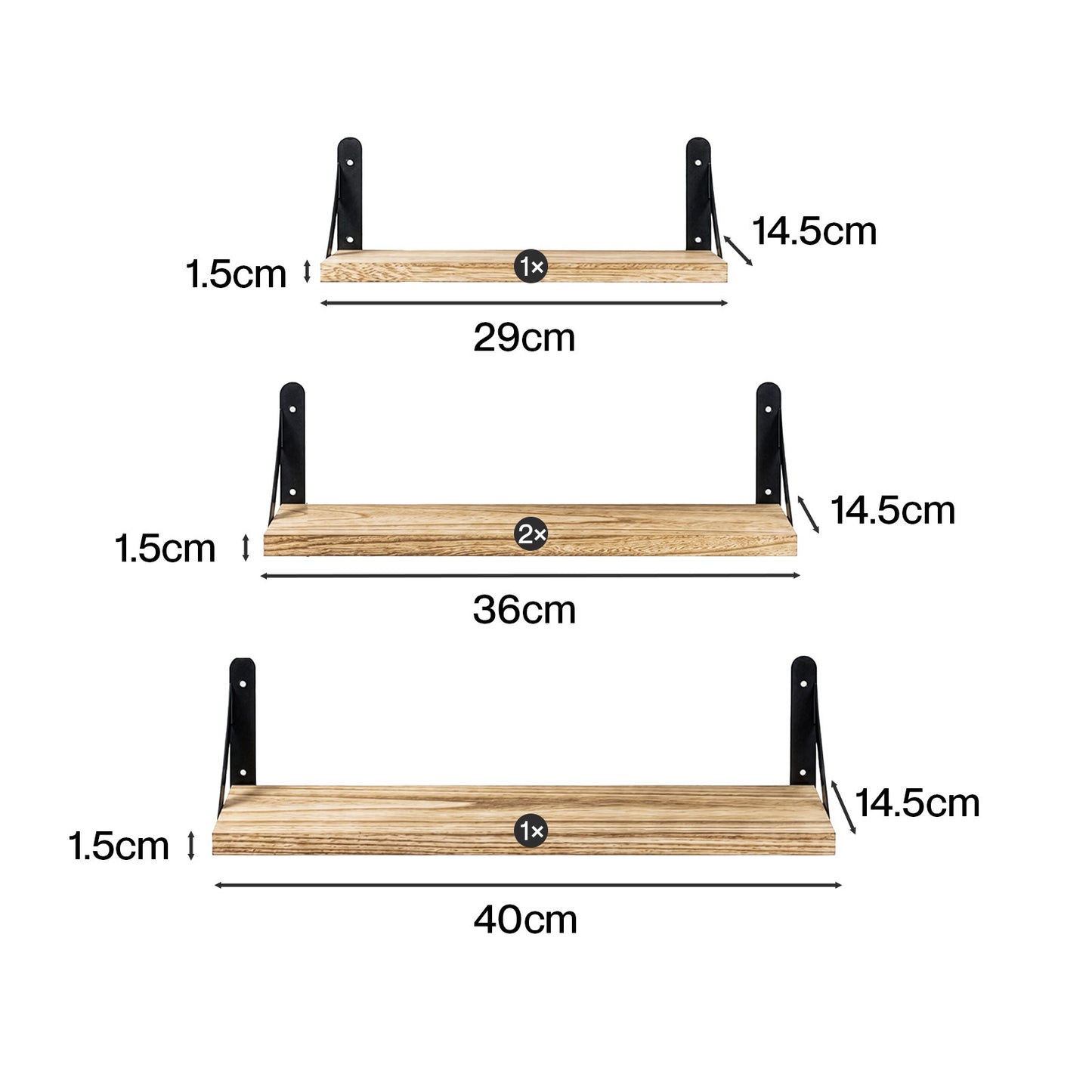 Levede Wall Mounted Floating Shelves Set of 4 Rustic Display Shelf Solid Wood