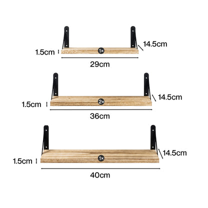 Levede Wall Mounted Floating Shelves Set of 4 Rustic Display Shelf Solid Wood