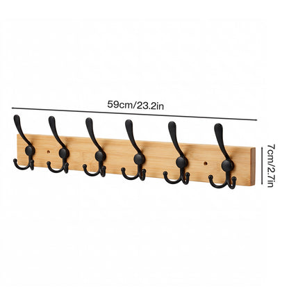 Levede Coat Rack Wall Mounted 6 Triple Hooks Holds Coats & Bags  Hallway Bamboo