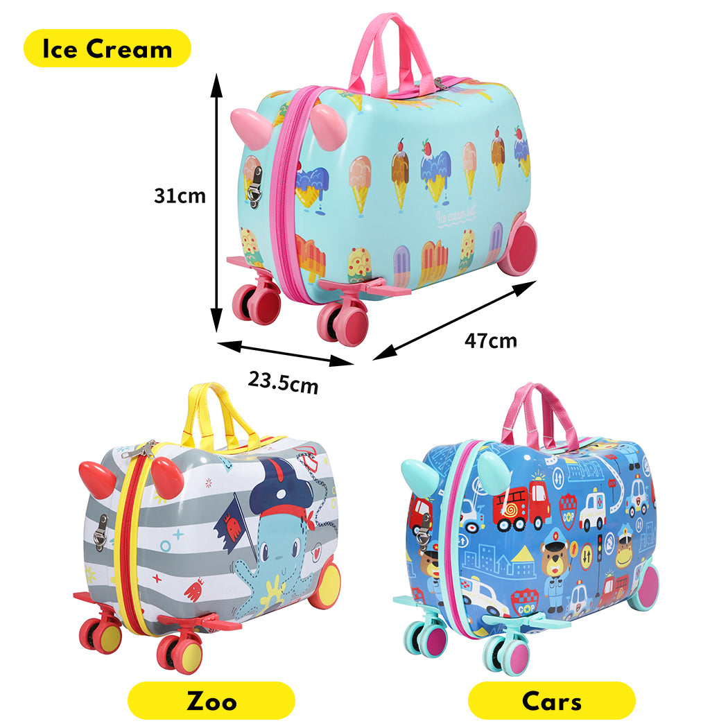 Dekko 17'' Ride On Suitcase Kids Travel Luggage on Wheel Heavy Duty Lightweight