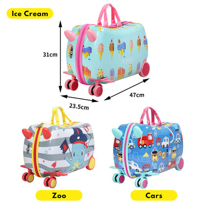 Dekko 17'' Ride On Suitcase Kids Travel Luggage on Wheel Heavy Duty Lightweight
