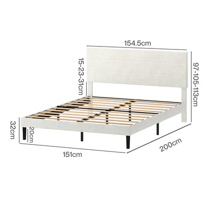 Levede King Bed Frame Upholstered Headboard Platform Velvet Foam White Fabric