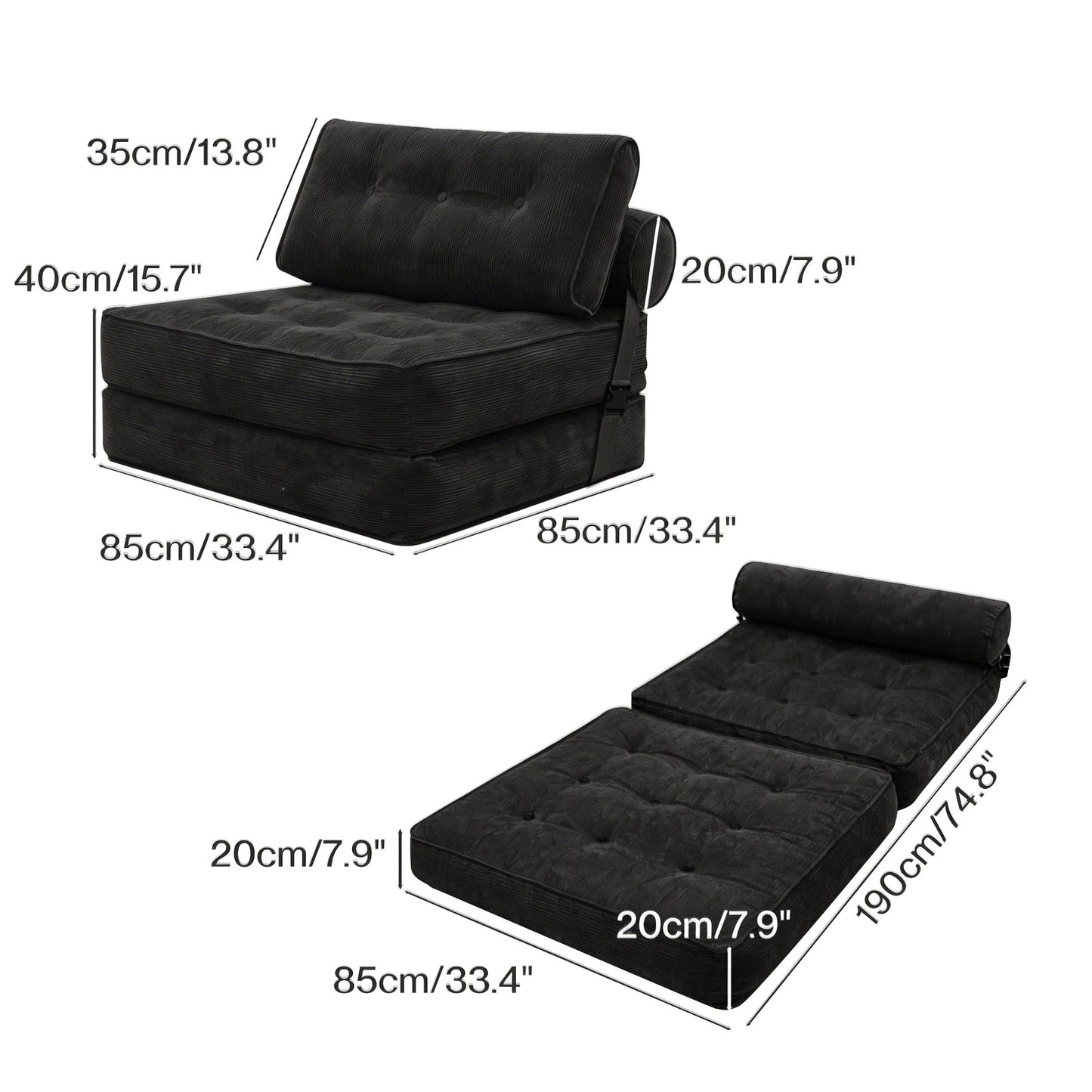 Levede Sofa Bed Convertible Foldable Floor Mattress with Head Lumbar Pillow
