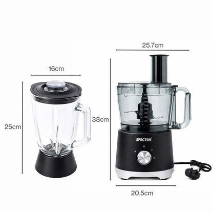 Spector Food Processor 1500W 2-Speed Pulse 2.5L Chopper 1.5L Glass Jug Black