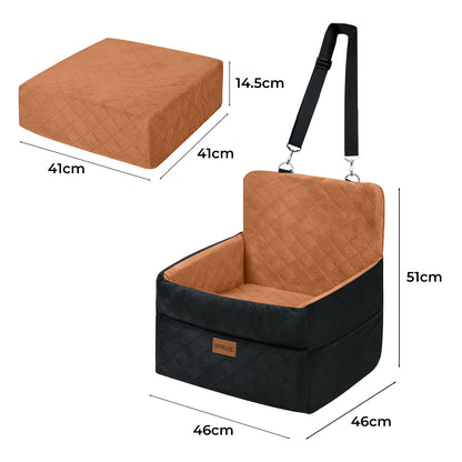 Skylos Dog Booster Car Seat Cosy Cats Pet Travel Bed with Safety Leash Brown