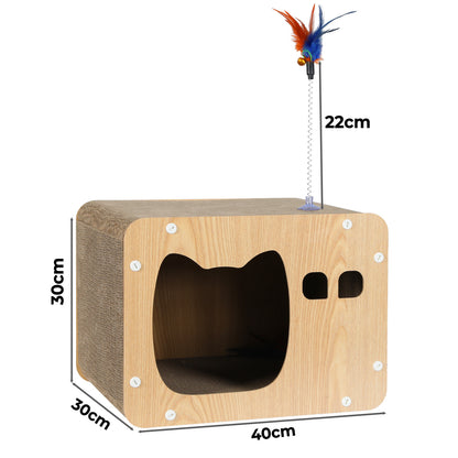 Skylos Cat Scratching Post Cat Cardboard House Cat Scratcher with Toy Indoor