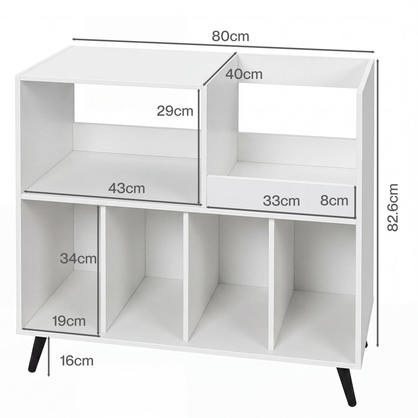 Levede Record Player Stand 300+ Album Storage Turntable Cabinet Rubber Wood White