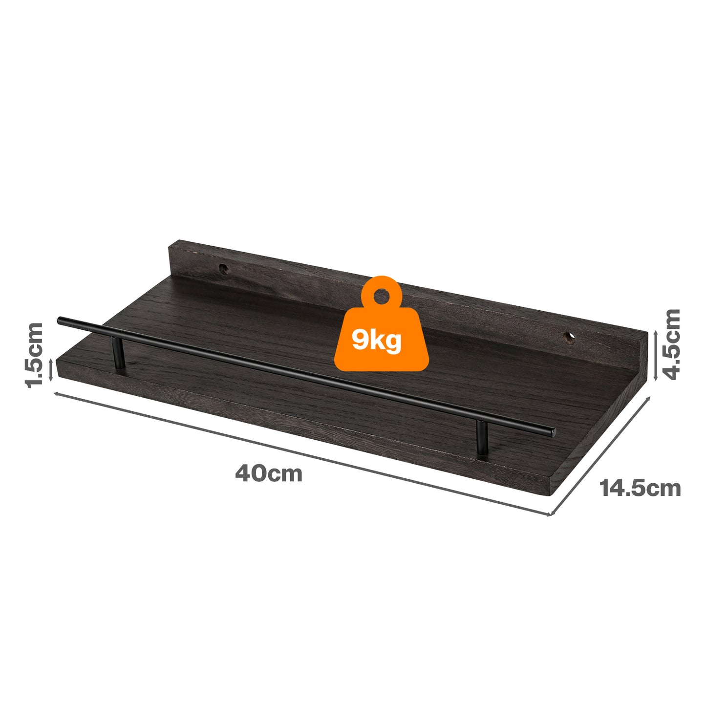 Levede Floating Shelves Set of 3 Wooden Wall Mounted Shelves Storage Black