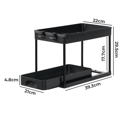 Toque Under Sink Storage Kitchen Sliding Drawer Pull Out Organiser 2 Pack Black