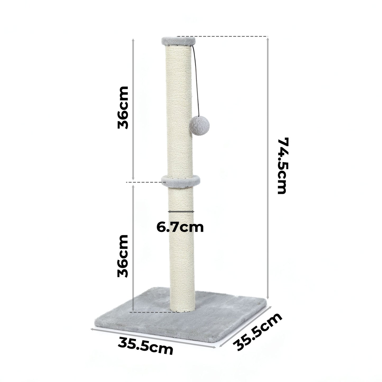 Skylos Tall Cat Scratching Post 75cm Sisal Pole Heavy Duty Base Scratcher Ball