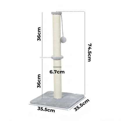 Skylos Tall Cat Scratching Post 75cm Sisal Pole Heavy Duty Base Scratcher Ball