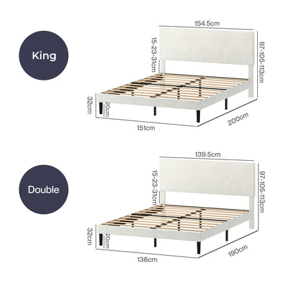 Levede Double Bed Frame Upholstered Headboard Velvet Foam Fabric Slat Support
