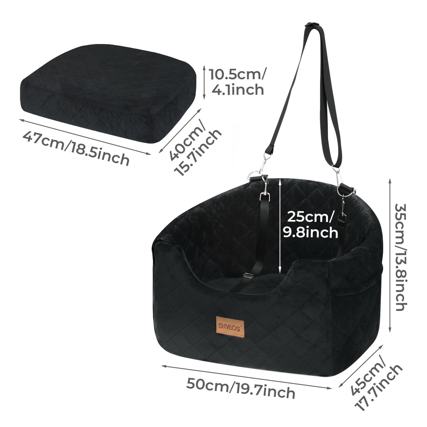 Skylos Dog Booster Car Seat Safe Puppy Travel Carrier Bed Bag Basket Pet Black