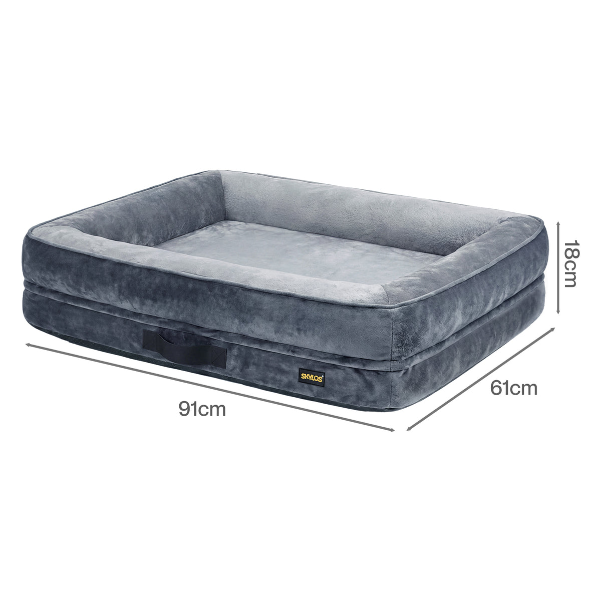 Skylos Orthopedic Dog Bed L 4in Egg Crate Foam 210T Waterproof Fabric Plush Grey