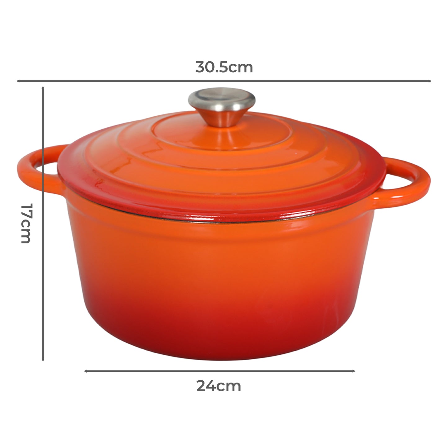 Toque Cast Iron Enameled Dutch Oven Pot Casserole Dish with Lid Non-Stick Orange