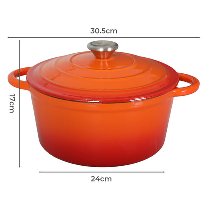 Toque Cast Iron Enameled Dutch Oven Pot Casserole Dish with Lid Non-Stick Orange