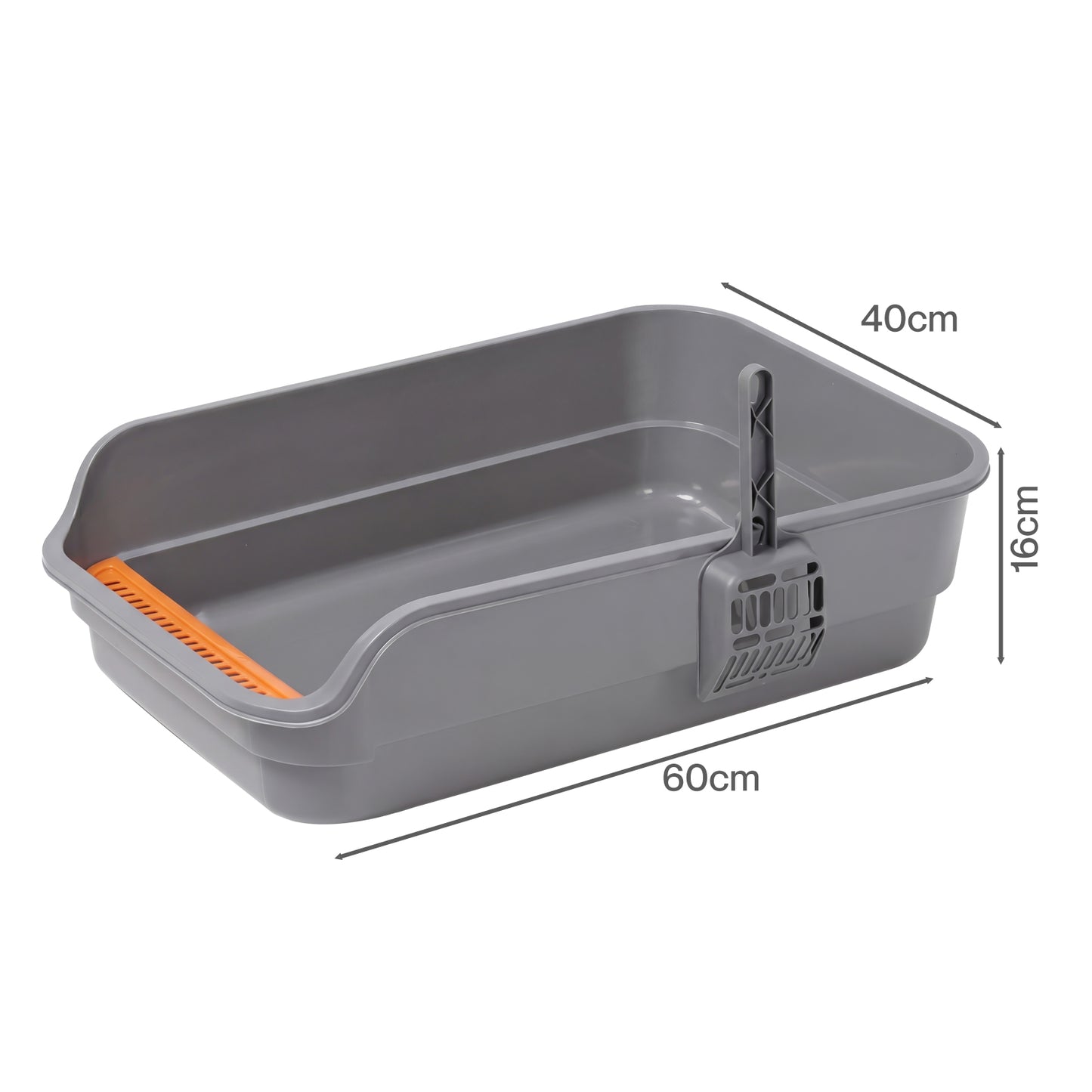 Skylos Cat Litter Tray Spacious High Sided Low Entry Open Pan for Cats Grey