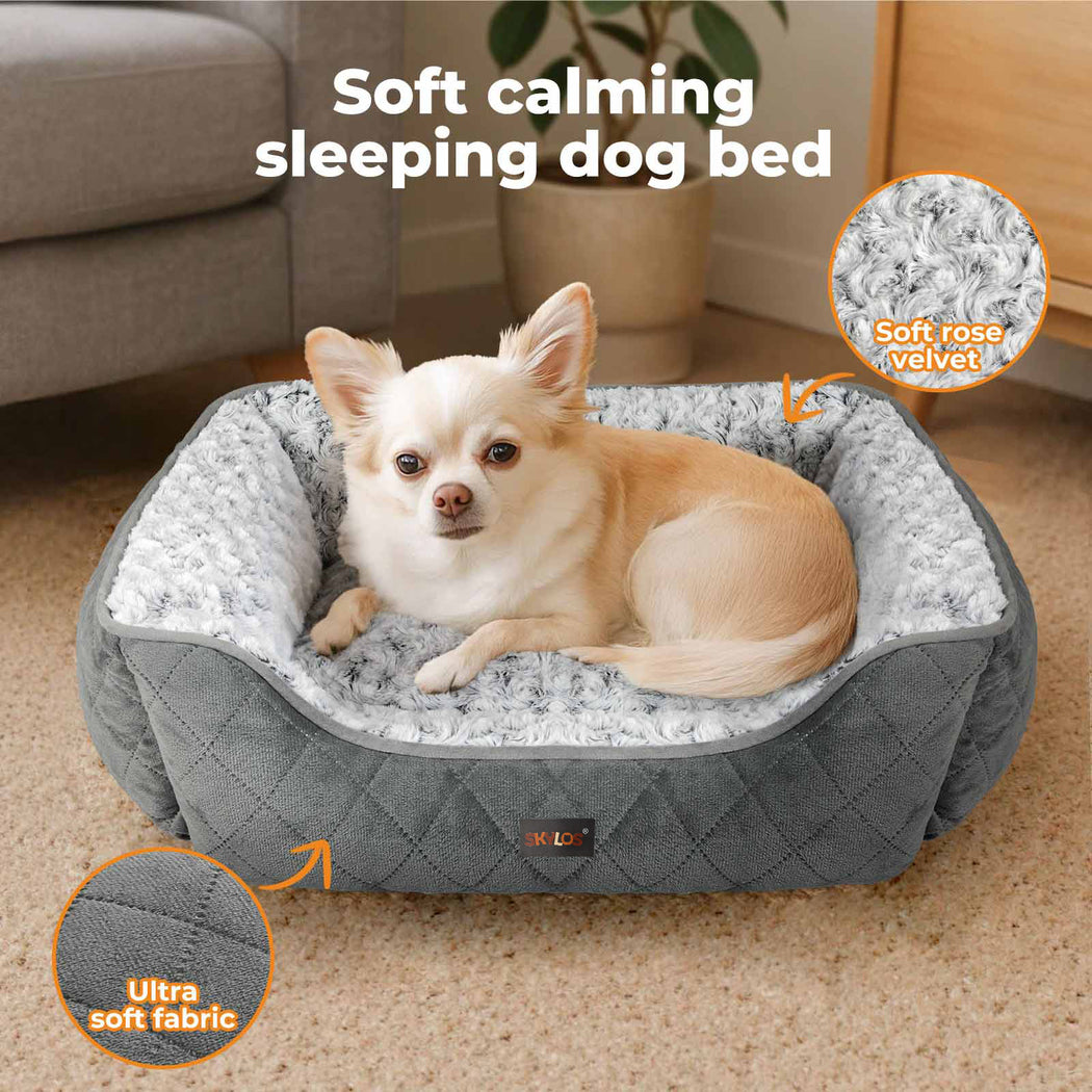 Skylos Pet Dog Cat Calming Bed Comfy Puppy Fluffy Cushion Plush Washable Large