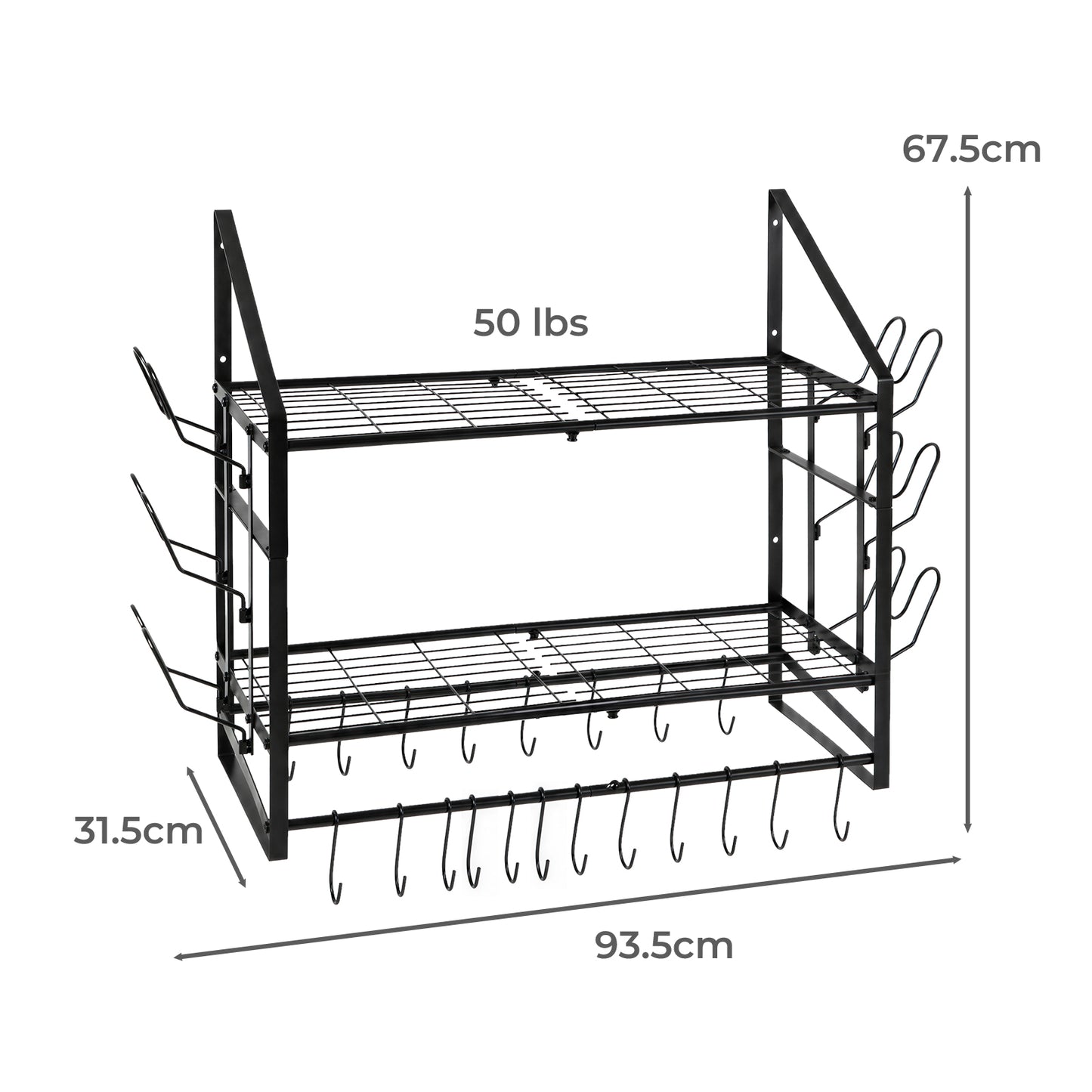 TOQUE Pot Rack Kitchen Storage Organiser Shelf Pan Rack 20 Hooks Lid Holders