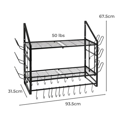 TOQUE Pot Rack Kitchen Storage Organiser Shelf Pan Rack 20 Hooks Lid Holders
