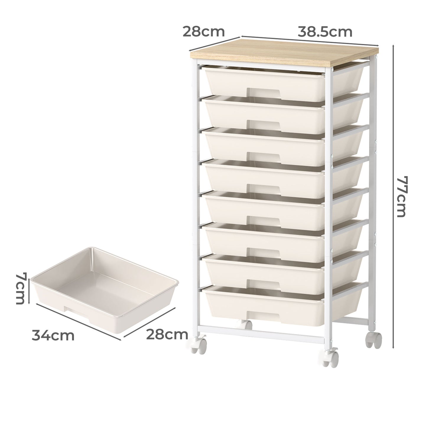 Levede 8 Drawers Storage Trolley Utility Cart Plastic Mobile Organiser Unit