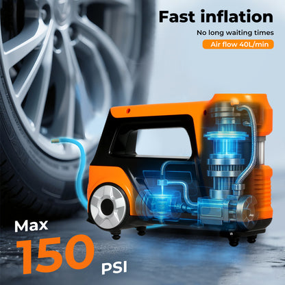 Manan 150PSI Car Tyre Inflator 12V Digital Air Compressor Auto-Off LED Fast Pump