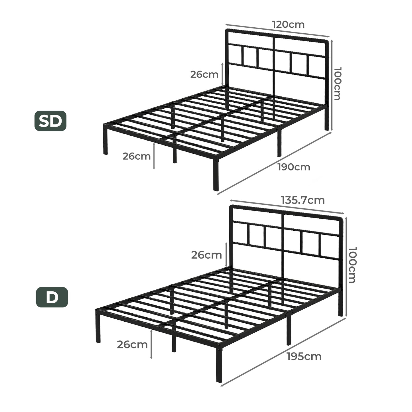 Levede Double Small Double Bed Frame Metal Platform with Headboard Heavy Duty