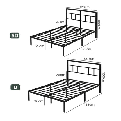 Levede Double Small Double Bed Frame Metal Platform with Headboard Heavy Duty