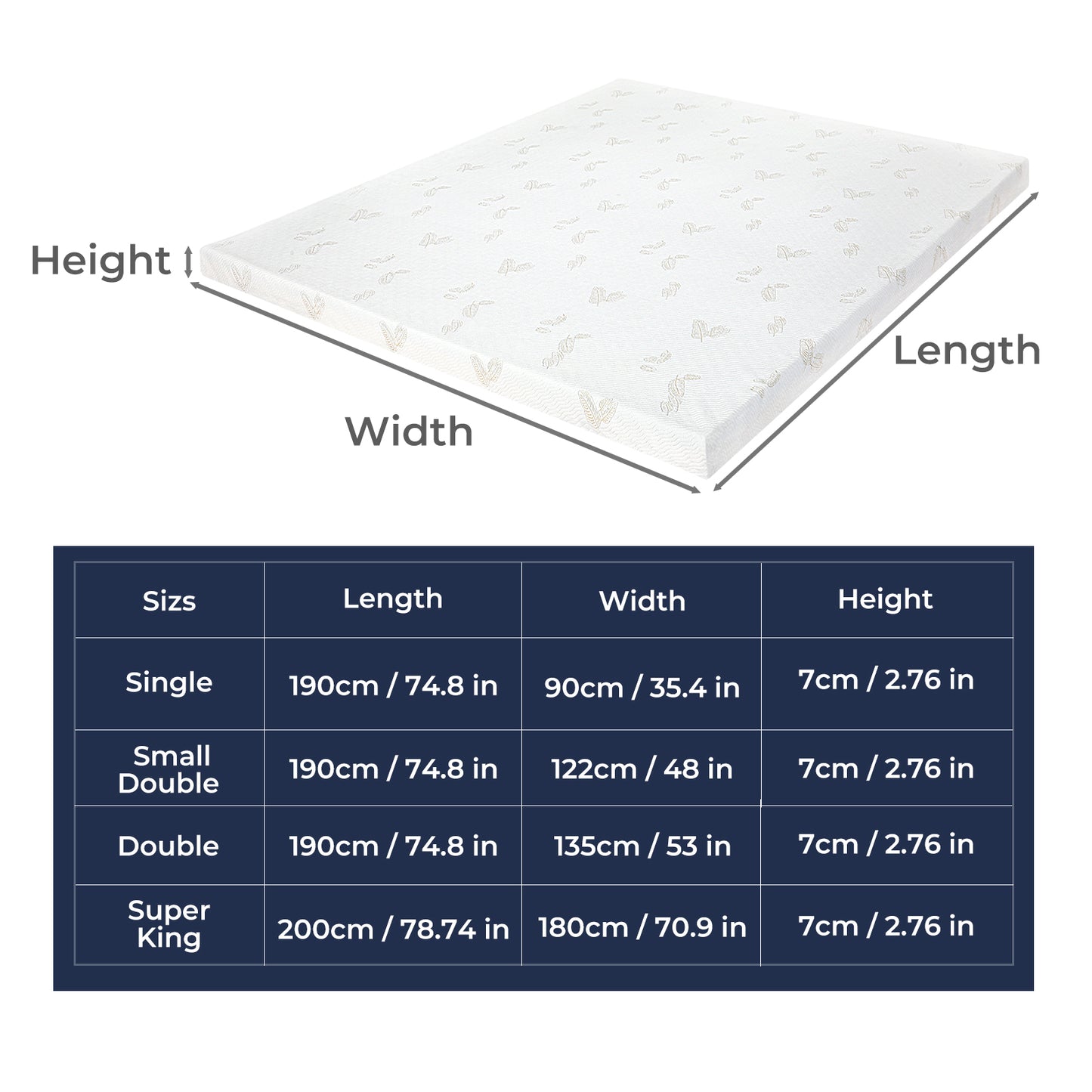 Lavio Memory Foam Mattress Topper 7cm Single Double Dual Layer Washable Non Slip
