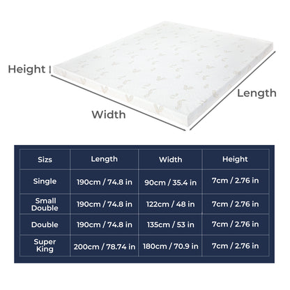 Lavio Memory Foam Mattress Topper 7cm Single Double Dual Layer Washable Non Slip