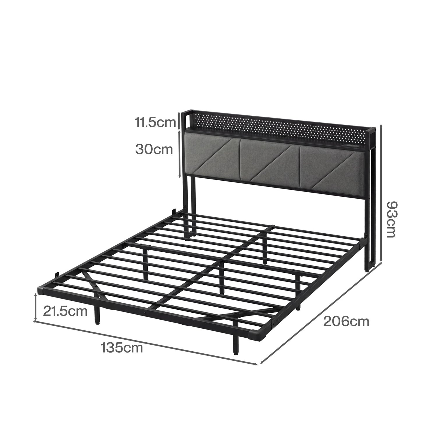 Levede Floating Bed Frame Double LED Lights Upholstered USB Storage Headboard